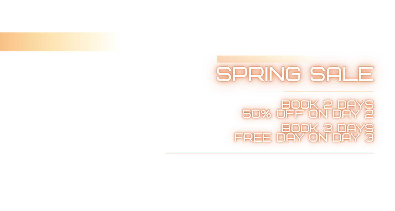 Spring sale promotion text for Dream Exotics Las Vegas offering 50 percent off second day and free third day on exotic car rentals.