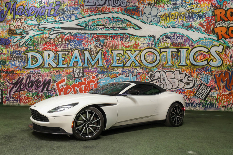 Front side view of white Aston Martin DB11 V12 at Dream Exotics