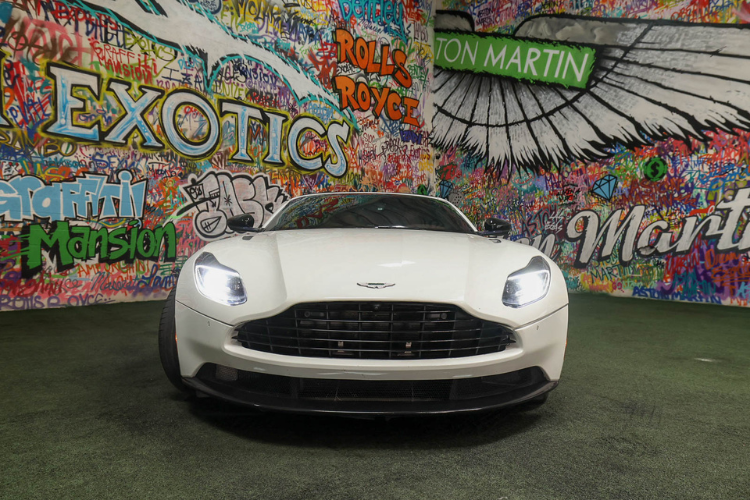 Front view of white Aston Martin DB11 V12 in Las Vegas