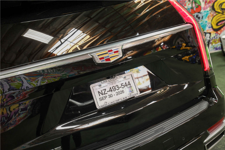 Close-up rear view of black Cadillac Escalade ESV
