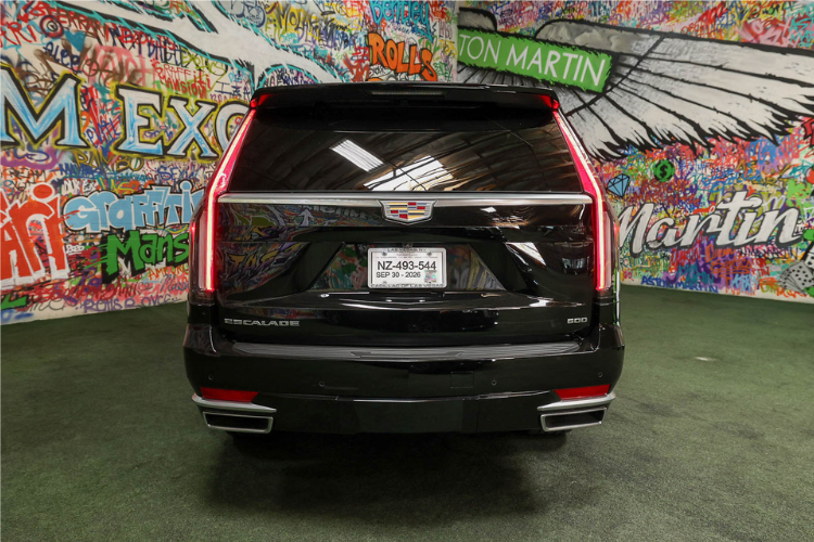 Rear view of black Cadillac Escalade ESV