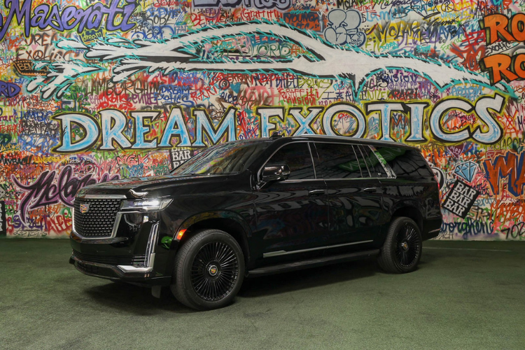 Black Cadillac Escalade ESV rental at Dream Exotics