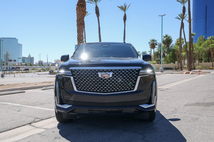 Front view of black Cadillac Escalade ESV in Las Vegas