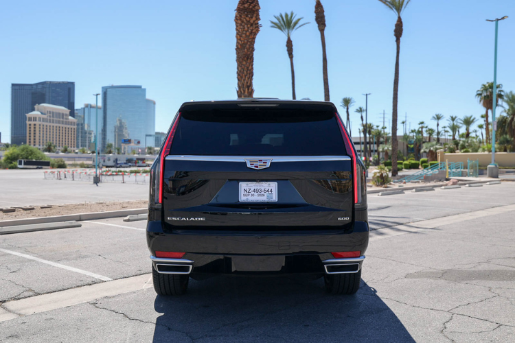 Rear view of black Cadillac Escalade ESV in Las Vegas