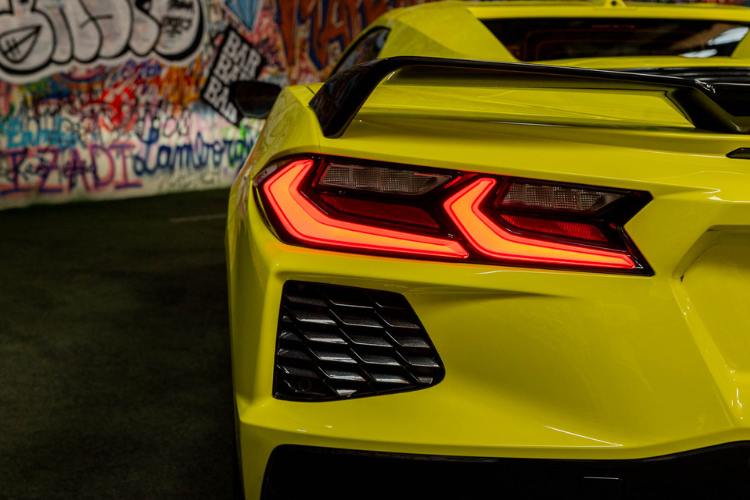 Yellow Chevrolet Corvette C8 sports car rental in Los Angeles from Dream Exotics.