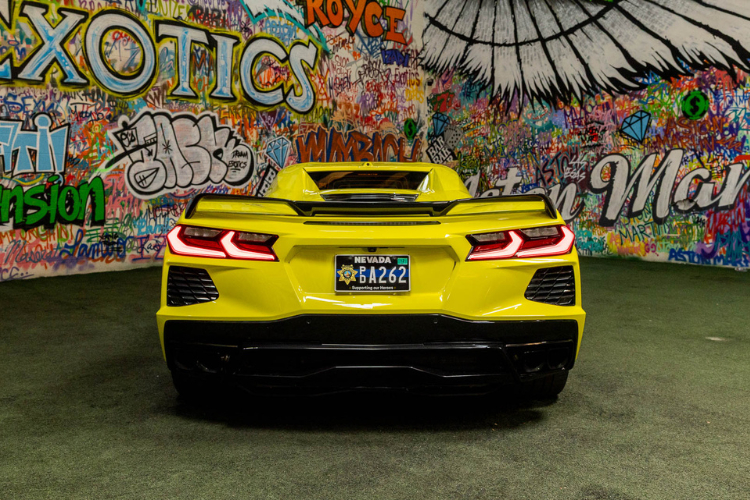 Yellow Chevrolet Corvette C8 sports car rental in Los Angeles from Dream Exotics.