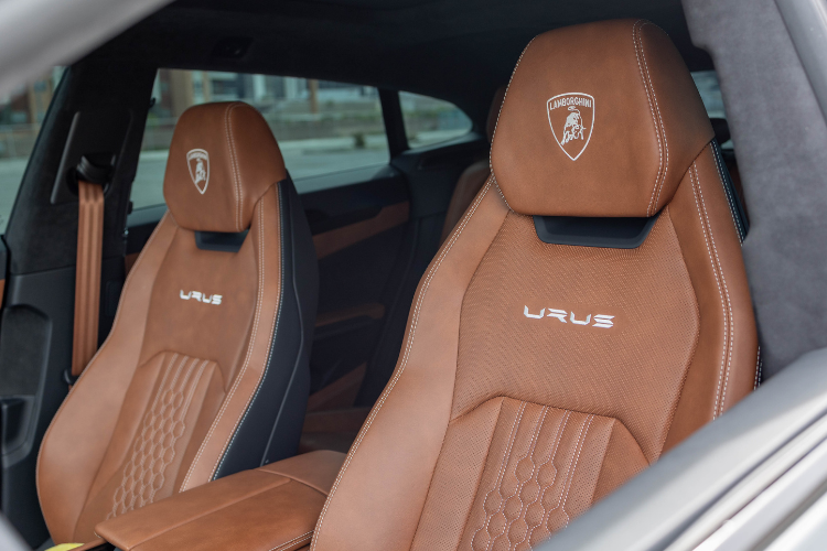 Green Lamborghini Urus interior at Dream Exotics in Las Vegas, Nevada