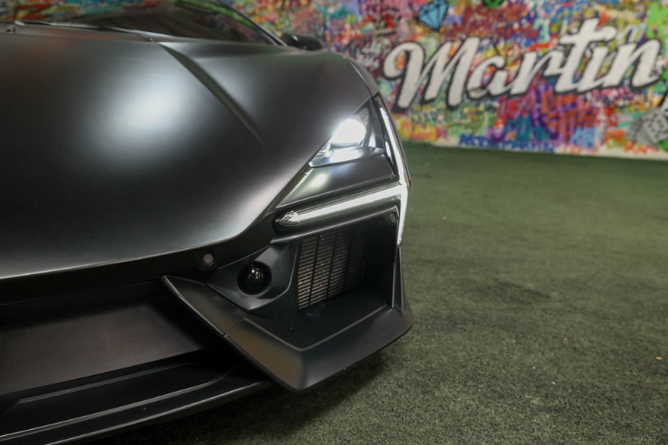 Close-up of Lamborghini Revuelto headlight and front end
