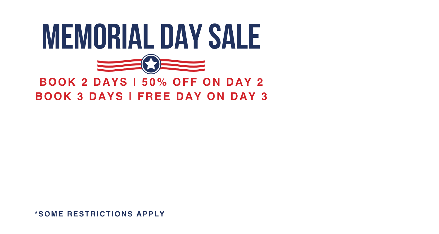 Dream Exotics Memorial Day sale slideshow image in Las Vegas featuring their book 2 days , 50% of on the second day. And, book 3 days, free on the third day.