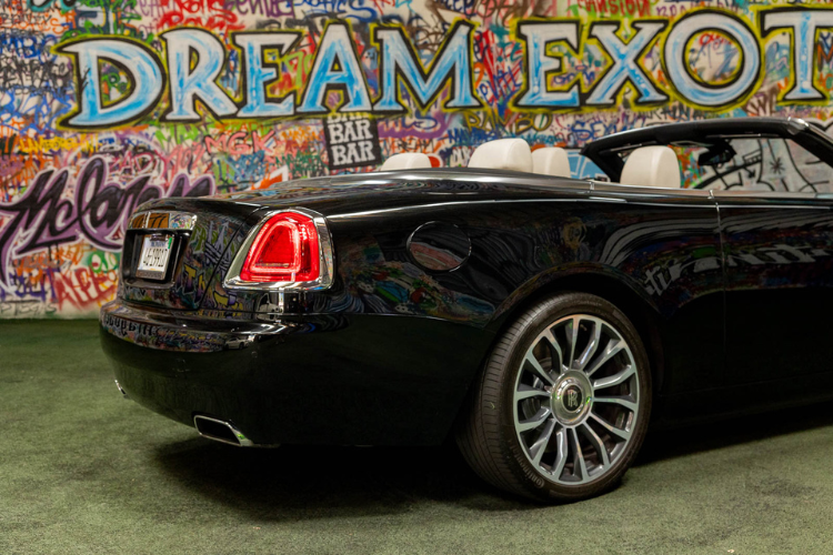 Black and silver Rolls-Royce Dawn convertible rental in Los Angeles from Dream Exotics.