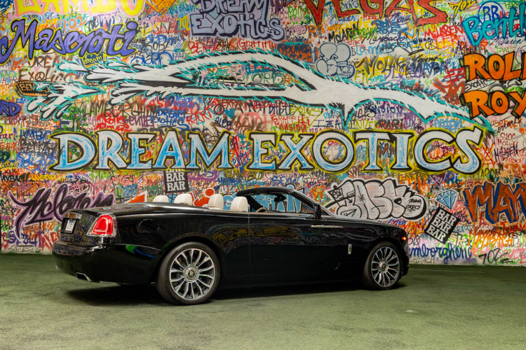 Black and silver Rolls-Royce Dawn convertible rental in Los Angeles from Dream Exotics.