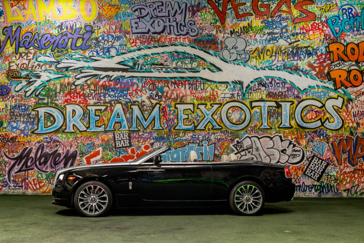 Black and silver Rolls-Royce Dawn convertible rental in Los Angeles from Dream Exotics.
