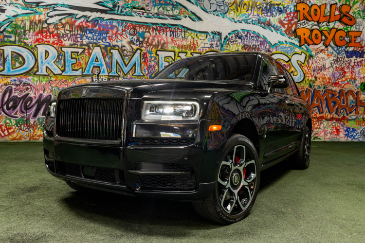 Black Rolls-Royce Cullinan rental shown from the front at Dream Exotics Los Angeles