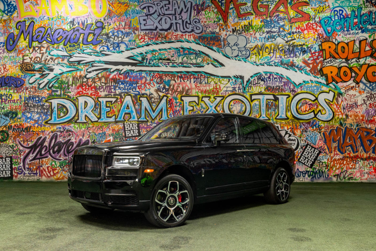 Black Rolls-Royce Cullinan rental shown from the front at Dream Exotics Los Angeles