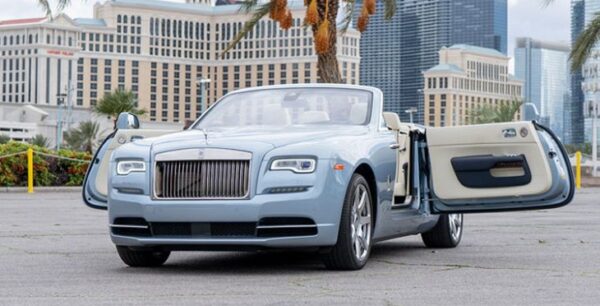 A blue Rolls-Royce Dawn