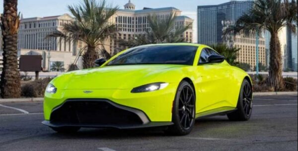 Lime green exotic rental car in Las Vegas.