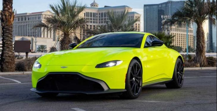 Lime green exotic rental car in Las Vegas.