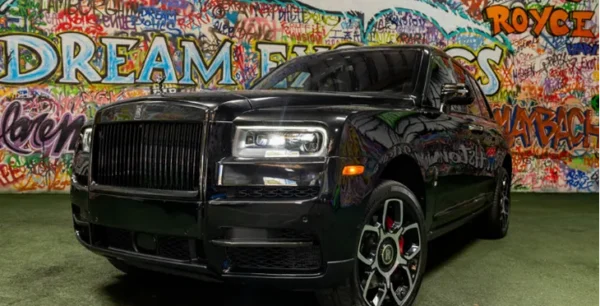 Black Luxury SUV Rental available in LA against a grafitti backdrop.