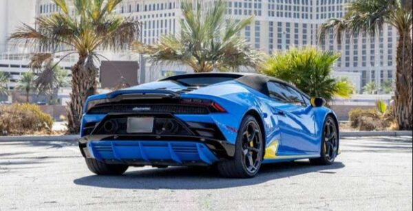Blue Lamborghini available to rent in Las Vegas.